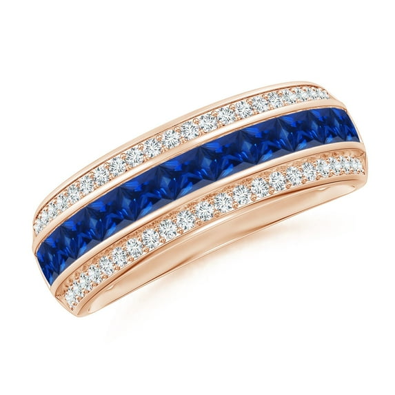 Angara Natural 1.1 Ct. Blue Sapphire with Diamond Non Eternity Ring in 14K Rose Gold for Women (Ring Size: 12)