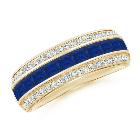 Angara Natural 1.1 Ct. Blue Sapphire with Diamond Non Eternity Ring in 14K Yellow Gold for Women (Ring Size: 12)