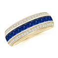 thumbnail image 1 of ANGARA Natural 1.1 Ct Square Sapphire & Diamond Half Eternity Band in 14K Yellow Gold for Women (Size-2.5mm) | September Birthstone, Anniversary, Jewelry Gift for Women | Natural Sapphire Ring, 1 of 10