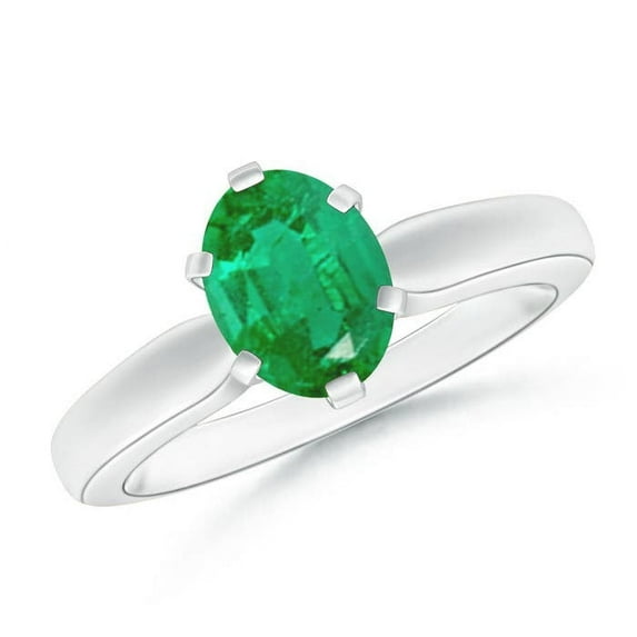 ANGARA Natural Tapered Shank Oval Solitaire 1.1 ct Emerald Ring in 14K White Gold for Women (Size-8x6mm) | May Birthstone, Birthday, Anniversary, Jewelry Gift for Women | Natural Emerald Ring