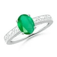 thumbnail image 1 of ANGARA Natural Vintage Inspired Oval 1.1 ct Emerald Ring with Engraved Shank in 14K White Gold for Women (Size-8x6mm) | May Birthstone, Anniversary, Jewelry Gift for Women | Natural Emerald Ring, 1 of 9