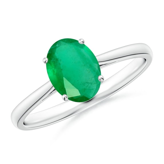 ANGARA Natural Oval Solitaire 1.1 ct Emerald Cocktail Ring in 14K White Gold for Women (Size-8x6mm) | May Birthstone, Birthday, Anniversary, Jewelry Gift for Women | Natural Emerald Ring