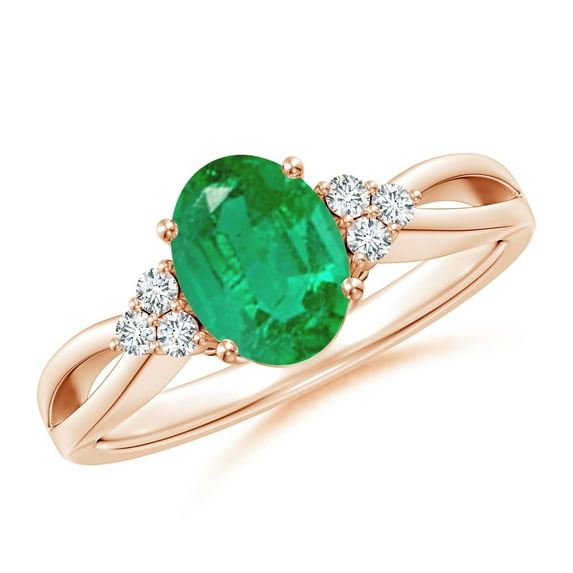 Angara Natural 1.1 Ct. Emerald with Diamond Classic Ring in 14K Rose Gold for Women (Ring Size: 3)