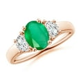 thumbnail image 1 of ANGARA Natural Three Stone Oval 1.1 ct Emerald and Half Moon Diamond Ring in 14K Rose Gold for Women (Size-8x6mm) | May Birthstone, Anniversary, Jewelry Gift for Women | Natural Emerald Ring, 1 of 9