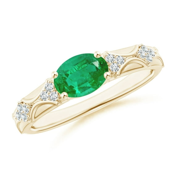 ANGARA Natural Oval 1.1 ct Emerald Vintage Style Ring with Diamond Accents in 14K Yellow Gold for Women (Size-8x6mm) | May Birthstone, Anniversary, Jewelry Gift for Women | Natural Emerald Ring