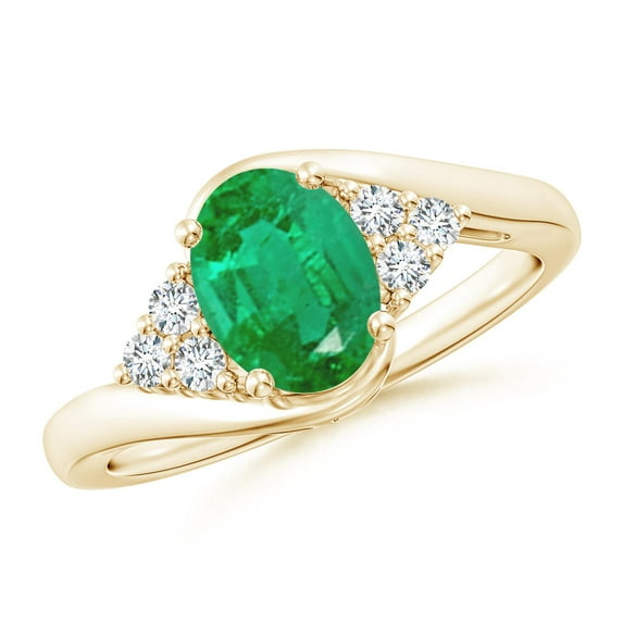 ANGARA Natural Oval 1.1 ct Emerald Bypass Ring with Trio Diamond Accents in 14K Yellow Gold for Women (Size-8x6mm) | May Birthstone, Anniversary, Jewelry Gift for Women | Natural Emerald Ring