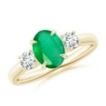 thumbnail image 1 of ANGARA Natural Oval 1.1 ct Emerald and Round Diamond Three Stone Ring in 14K Yellow Gold for Women (Size-8x6mm) | May Birthstone, Birthday, Anniversary, Jewelry Gift for Women | Natural Emerald Ring, 1 of 8