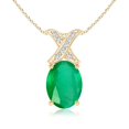 thumbnail image 1 of ANGARA Natural Oval 1.1 ct Emerald XO Pendant with Diamonds in 14K Yellow Gold for Women (Size-8x6mm) | May Birthstone, Birthday, Anniversary, Jewelry Gift for Women | Natural Emerald Necklace, 1 of 11