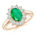thumbnail image 1 of Angara Natural 1.1 Ct. Emerald with Diamond Halo Ring in 14K Rose Gold for Women (Ring Size: 3), 1 of 10