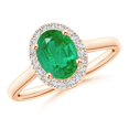 thumbnail image 1 of ANGARA Natural Prong-Set Oval 1.1 ct Emerald and Diamond Halo Engagement Ring in 14K Rose Gold for Women (Size-8x6mm) | May Birthstone, Anniversary, Jewelry Gift for Women | Natural Emerald Ring, 1 of 8