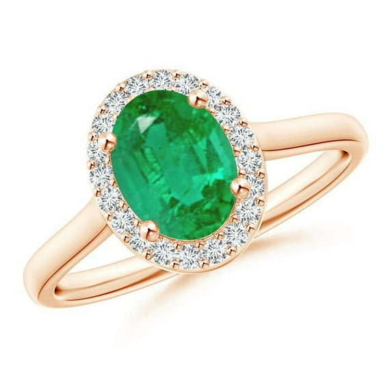 ANGARA Natural Prong-Set Oval 1.1 ct Emerald and Diamond Halo Engagement Ring in 14K Rose Gold for Women (Size-8x6mm) | May Birthstone, Anniversary, Jewelry Gift for Women | Natural Emerald Ring