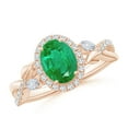 thumbnail image 1 of ANGARA Natural Oval 1.1 ct Emerald Twisted Vine Ring with Diamond Halo in 14K Rose Gold for Women (Size-8x6mm) | May Birthstone, Birthday, Anniversary, Jewelry Gift for Women | Natural Emerald Ring, 1 of 10