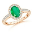 thumbnail image 1 of ANGARA Natural Classic Oval 1.1 ct Emerald Halo Ring with Diamond Accents in 14K Rose Gold for Women (Size-8x6mm) | May Birthstone, Anniversary, Jewelry Gift for Women | Natural Emerald Ring, 1 of 10
