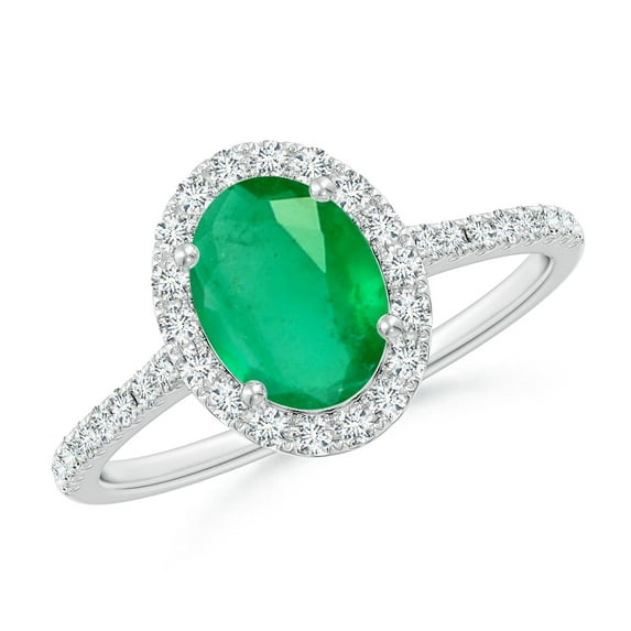 ANGARA Natural Prong-Set Oval 1.1 ct Emerald Halo Ring with Diamonds in 14K White Gold for Women (Size-8x6mm) | May Birthstone, Birthday, Anniversary, Jewelry Gift for Women | Natural Emerald Ring