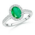 thumbnail image 1 of ANGARA Natural Classic Oval 1.1 ct Emerald Halo Ring with Diamond Accents in 14K White Gold for Women (Size-8x6mm) | May Birthstone, Anniversary, Jewelry Gift for Women | Natural Emerald Ring, 1 of 9