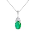 thumbnail image 1 of ANGARA Natural Oval 1.1 ct Emerald Solitaire Pendant with Trio Diamond in 925 Sterling Silver for Women (Size-8x6mm) | May Birthstone, Anniversary, Jewelry Gift for Women | Natural Emerald Necklace, 1 of 8