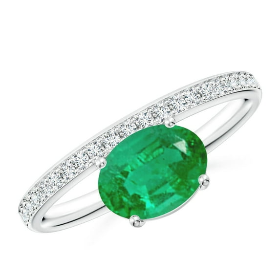 ANGARA Natural Oval 1.1 ct Emerald Off-Centered Solitaire Ring With Diamonds in 925 Sterling Silver for Women (Size-8x6mm) | May Birthstone, Anniversary, Jewelry Gift for Women | Natural Emerald Ring