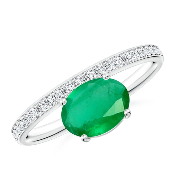 ANGARA Natural Oval 1.1 ct Emerald Off-Centered Solitaire Ring With Diamonds in 925 Sterling Silver for Women (Size-8x6mm) | May Birthstone, Anniversary, Jewelry Gift for Women | Natural Emerald Ring