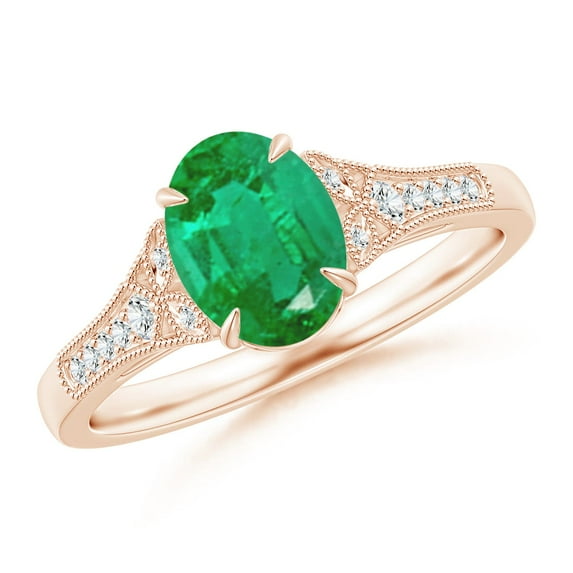 ANGARA Natural Aeon Vintage Inspired 1.1 ct Emerald Engagement Ring with Milgrain in 14K Rose Gold for Women (Size-8x6mm) | May Birthstone, Anniversary, Jewelry Gift for Women | Natural Emerald Ring