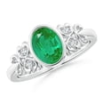 thumbnail image 1 of ANGARA Natural Vintage Style Bezel-Set Oval 1.1 ct Emerald Ring with Diamonds in 14K White Gold for Women (Size-8x6mm) | May Birthstone, Anniversary, Jewelry Gift for Women | Natural Emerald Ring, 1 of 9