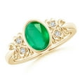 thumbnail image 1 of ANGARA Natural Vintage Style Bezel-Set Oval 1.1 ct Emerald Ring with Diamonds in 14K Yellow Gold for Women (Size-8x6mm) | May Birthstone, Anniversary, Jewelry Gift for Women | Natural Emerald Ring, 1 of 9