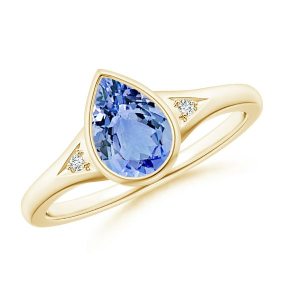 ANGARA Natural Bezel-Set Pear-Shaped 1.1 ct Tanzanite Ring with Diamonds in 14K Yellow Gold for Women (Size-8x6mm) | December Birthstone, Anniversary, Jewelry Gift for Women | Natural Tanzanite Ring