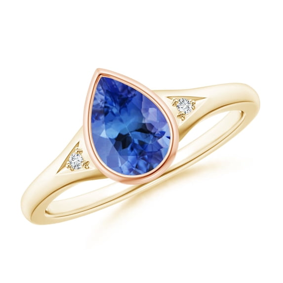 ANGARA Natural Pear-Shaped 1.1 ct Tanzanite Ring with Diamonds in 14K Yellow & Rose Gold for Women (Size-8x6mm) | December Birthstone, Anniversary, Jewelry Gift for Women | Natural Tanzanite Ring