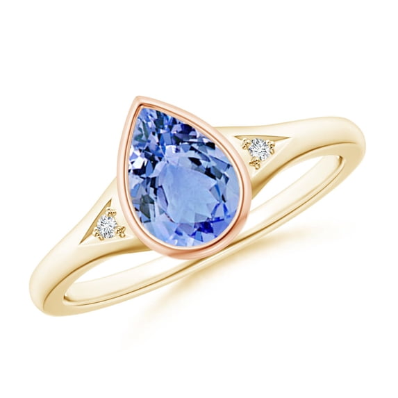 ANGARA Natural Pear-Shaped 1.1 ct Tanzanite Ring with Diamonds in 14K Yellow & Rose Gold for Women (Size-8x6mm) | December Birthstone, Anniversary, Jewelry Gift for Women | Natural Tanzanite Ring