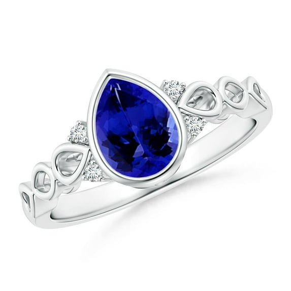 ANGARA Natural Bezel Set Vintage Pear 1.1 ct Tanzanite Ring with Diamonds in 14K White Gold for Women (Size-8x6mm) | December Birthstone, Anniversary, Jewelry Gift for Women | Natural Tanzanite Ring