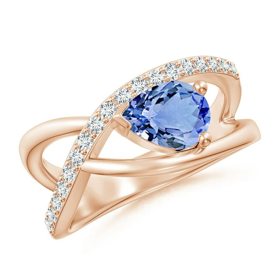 ANGARA Natural Criss Cross Pear Shaped 1.1 ct Tanzanite Ring with Diamonds in 14K Rose Gold for Women (Size-8x6mm) | December Birthstone, Anniversary, Jewelry Gift for Women | Natural Tanzanite Ring