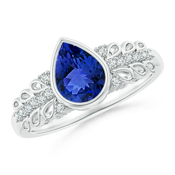 ANGARA Natural 1.1 ct Tanzanite Vintage Style Ring with Diamond Accents in 14K White Gold for Women (Size-8x6mm) | December Birthstone, Anniversary, Jewelry Gift for Women | Natural Tanzanite Ring
