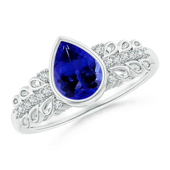 ANGARA Natural 1.1 ct Tanzanite Vintage Style Ring with Diamond Accents in 14K White Gold for Women (Size-8x6mm) | December Birthstone, Anniversary, Jewelry Gift for Women | Natural Tanzanite Ring
