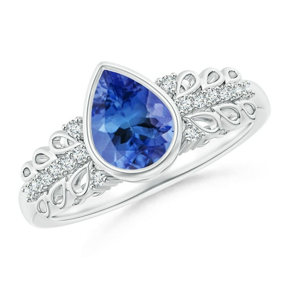 ANGARA Natural 1.1 ct Tanzanite Vintage Style Ring with Diamond Accents in 14K White Gold for Women (Size-8x6mm) | December Birthstone, Anniversary, Jewelry Gift for Women | Natural Tanzanite Ring