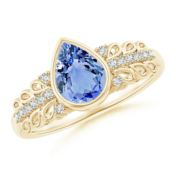 Angara Natural 1.1 Ct. Tanzanite with Diamond Vintage Inspired Ring in 14K Yellow Gold for Women (Ring Size: 3.5)