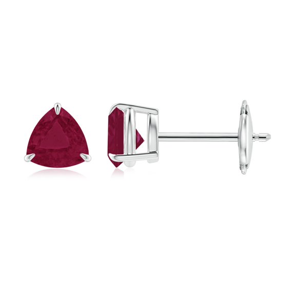 ANGARA Natural Claw-Set Trillion 1.1 ct Ruby Stud Earrings in 14K White Gold for Women (Size-5mm) | July Birthstone, Birthday, Anniversary, Jewelry Gift for Women | Natural Ruby Earrings