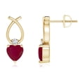 thumbnail image 1 of ANGARA Natural Heart Shaped 1.1 ct Ruby Ribbon Earrings with Diamond in 14K Yellow Gold for Women (Size-5mm) | July Birthstone, Birthday, Anniversary, Jewelry Gift for Women | Natural Ruby Earrings, 1 of 7