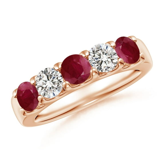 ANGARA Natural Shared Prong 1.11 ct Ruby and Diamond Half Eternity Ring in 14K Rose Gold for Women (Size-4.2mm) | July Birthstone, Birthday, Anniversary, Jewelry Gift for Women | Natural Ruby Ring