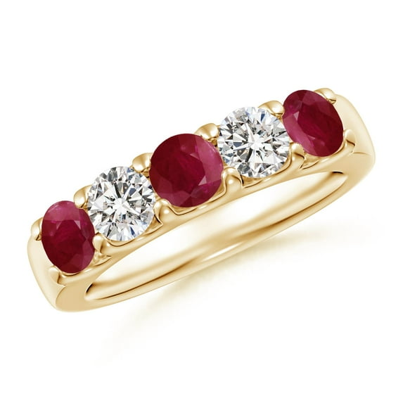 ANGARA Natural Shared Prong 1.11 ct Ruby and Diamond Half Eternity Ring in 14K Yellow Gold for Women (Size-4.2mm) | July Birthstone, Birthday, Anniversary, Jewelry Gift for Women | Natural Ruby Ring