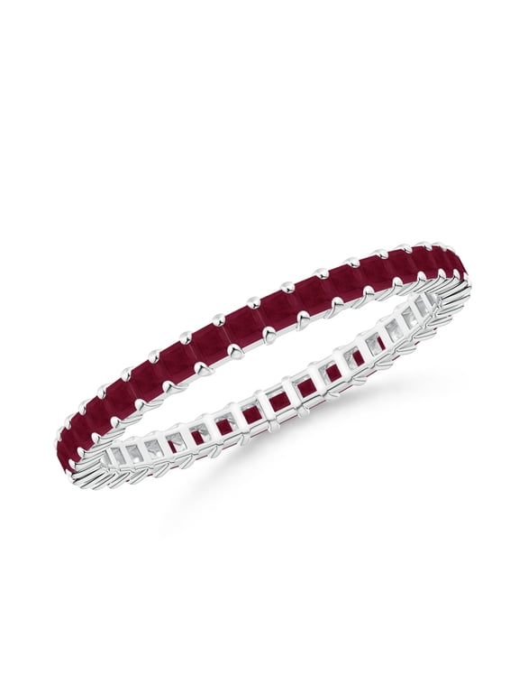 Natural 1.11 ct Ruby Eternity Ring for Women in 14K White Gold – July Birthstone Jewelry | Square Ruby Ring for Women (Ring Size - 5.5)