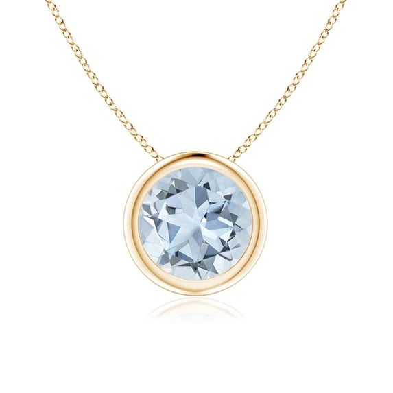 ANGARA Natural Bezel-Set Round 1.12 ct Aquamarine Solitaire Pendant in 14K Yellow Gold for Women (Size-7mm) | March Birthstone, Anniversary, Jewelry Gift for Women | Natural Aquamarine Necklace