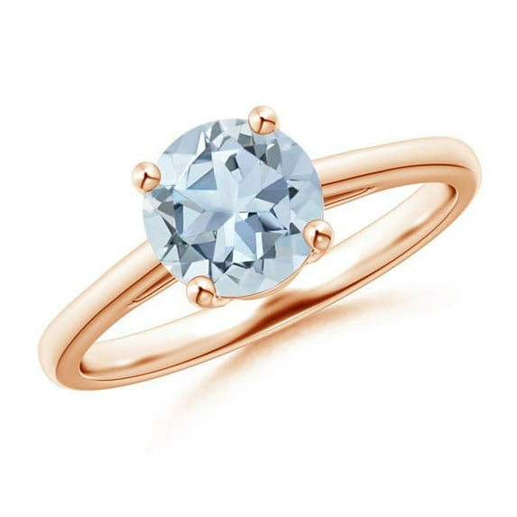 ANGARA Natural Prong-Set Round 1.12 ct Aquamarine Solitaire Engagement Ring in 14K Rose Gold for Women (Size-7mm) | March Birthstone, Anniversary, Jewelry Gift for Women | Natural Aquamarine Ring