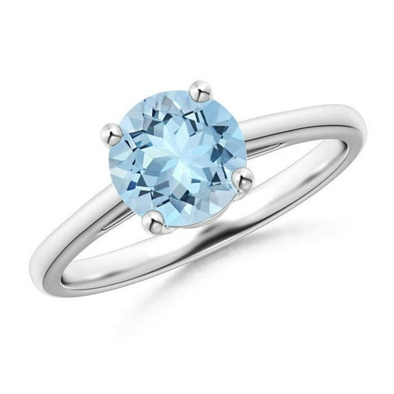 ANGARA Natural Prong-Set Round 1.12 ct Aquamarine Solitaire Engagement Ring in 14K White Gold for Women (Size-7mm) | March Birthstone, Anniversary, Jewelry Gift for Women | Natural Aquamarine Ring