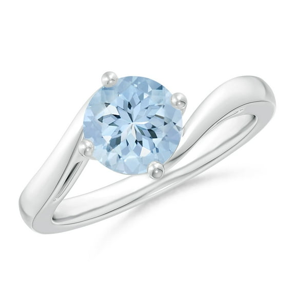 ANGARA Natural Classic Round 1.12 ct Aquamarine Solitaire Bypass Ring in 14K White Gold for Women (Size-7mm) | March Birthstone, Anniversary, Jewelry Gift for Women | Natural Aquamarine Ring
