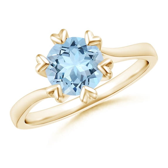 ANGARA Natural Heart Prong-Set 1.12 ct Aquamarine Solitaire Engagement Ring in 14K Yellow Gold for Women (Size-7mm) | March Birthstone, Anniversary, Jewelry Gift for Women | Natural Aquamarine Ring