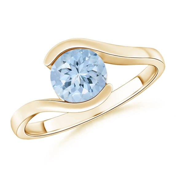 ANGARA Natural Semi Bezel-Set Solitaire Round 1.12 ct Aquamarine Bypass Ring in 14K Yellow Gold for Women (Size-7mm) | March Birthstone, Anniversary, Jewelry Gift for Women | Natural Aquamarine Ring