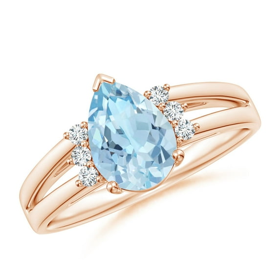 Angara Natural 1.12 Ct. Aquamarine with Diamond Classic Ring in 14K Rose Gold for Women (Ring Size: 3)