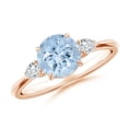 thumbnail image 1 of ANGARA Natural Round 1.12 ct Aquamarine and Diamond Three Stone Engagement Ring in 14K Rose Gold for Women (Size-7mm) | March Birthstone, Anniversary, Jewelry Gift for Women | Natural Aquamarine Ring, 1 of 9