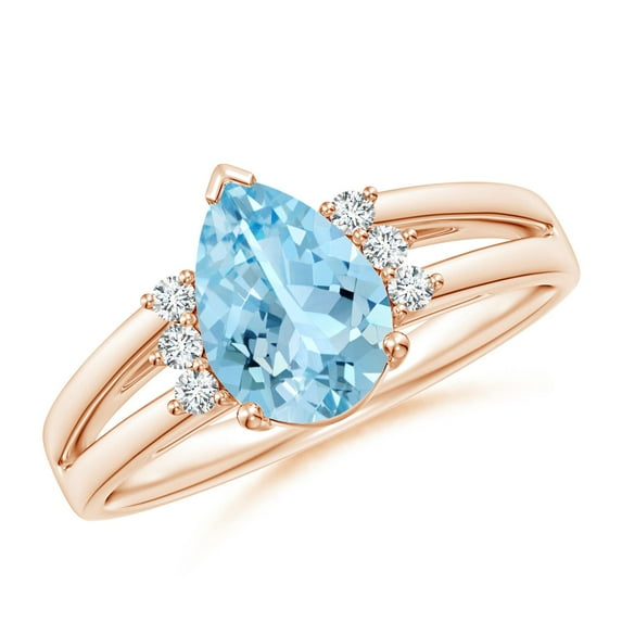 ANGARA Natural Pear 1.12 ct Aquamarine Ring with Triple Diamond Accents in 14K Rose Gold for Women (Size-9x6mm) | March Birthstone, Anniversary, Jewelry Gift for Women | Natural Aquamarine Ring