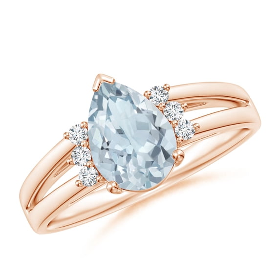 ANGARA Natural Pear 1.12 ct Aquamarine Ring with Triple Diamond Accents in 14K Rose Gold for Women (Size-9x6mm) | March Birthstone, Anniversary, Jewelry Gift for Women | Natural Aquamarine Ring