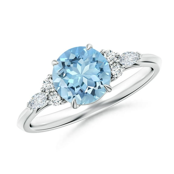ANGARA Natural Round 1.12 ct Aquamarine Engagement Ring with Diamonds in 14K White Gold for Women (Size-7mm) | March Birthstone, Anniversary, Jewelry Gift for Women | Natural Aquamarine Ring